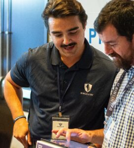 BinSentry Product Manager Jesse Sheather demos software for a customer.